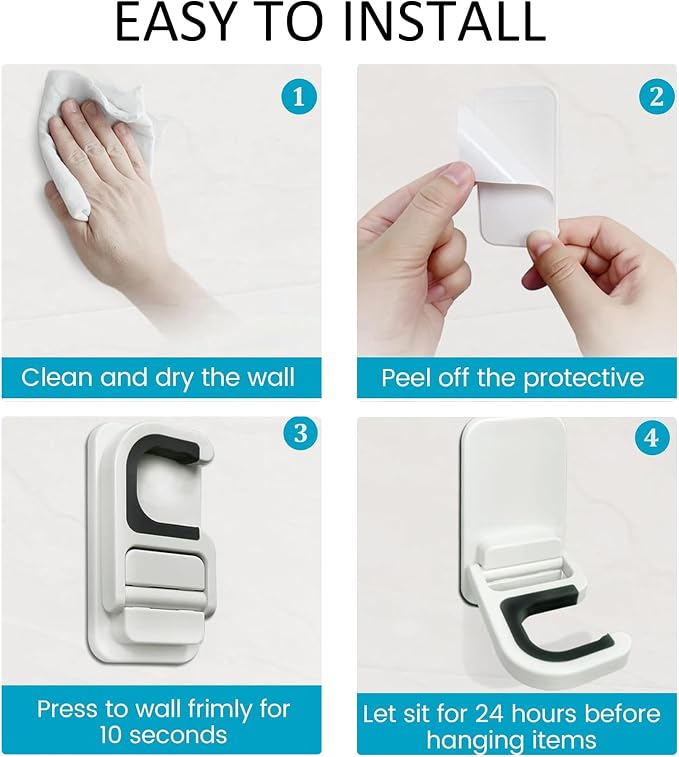 Broom Holder Wall Mount, 2 Pack Self Adhesive Mop Organizer Wall Hanging | No Drilling, Anti-Slip Broom and Mop Hanger Wall Mount Cleaning Ideal for Bathroom, Kitchen, Garden, Garage