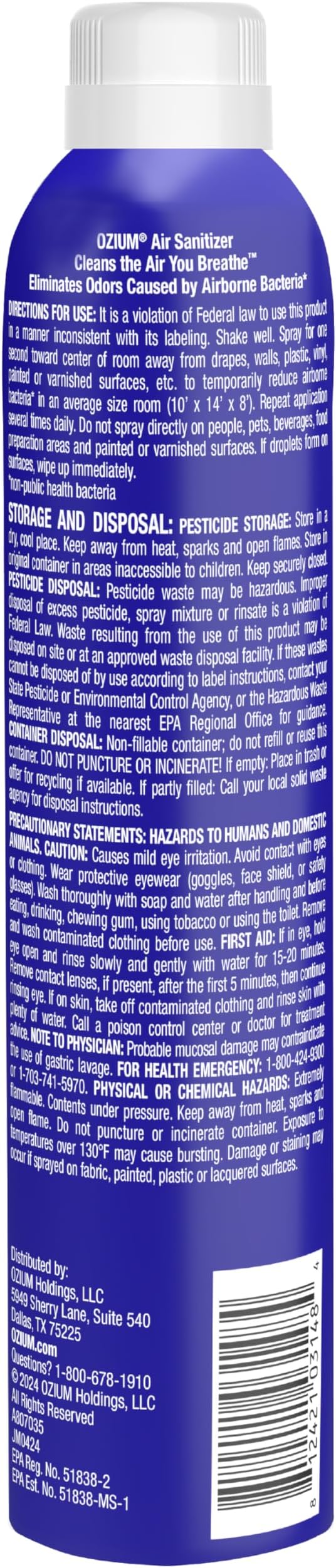 Ozium 8 Oz. Air Sanitizer & Odor Eliminator Spray | For Homes, Cars, Offices and More, Vanilla Scent, Pack of 2