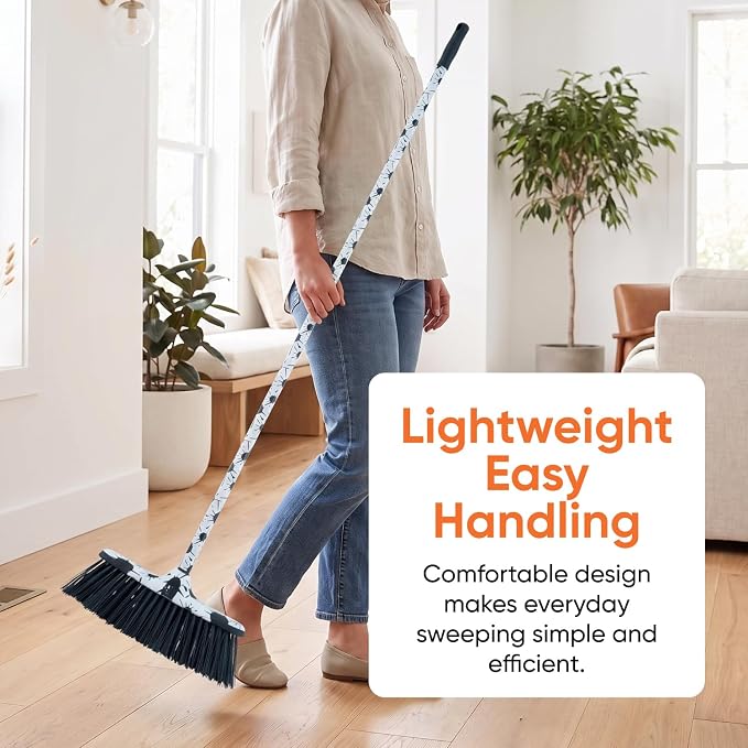 Superio Design Broom, Fancy Black and White Angle Broom, Cute Splash Design Kitchen Broom with Safety Bumper, 48" Indoor and Outdoor Sweeping Tool 2-Pack