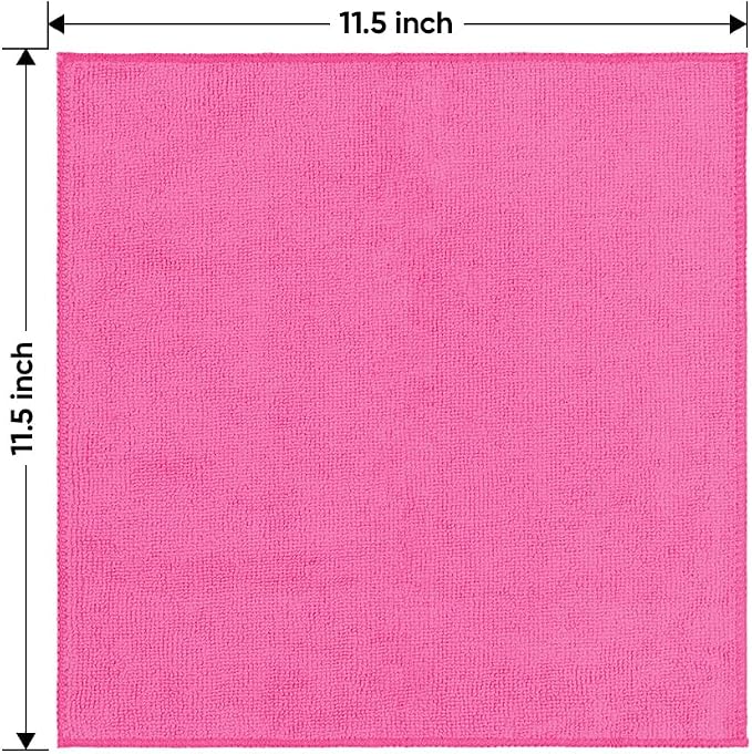 HOMEXCEL Microfiber Cleaning Cloth 20 Pack 11.5 x 11.5 Inch Microfiber Towels for Cars Ultra Absorbent Cleaning Rags Lint Free Cleaning Towels for Household Kitchen, Window Car Pink