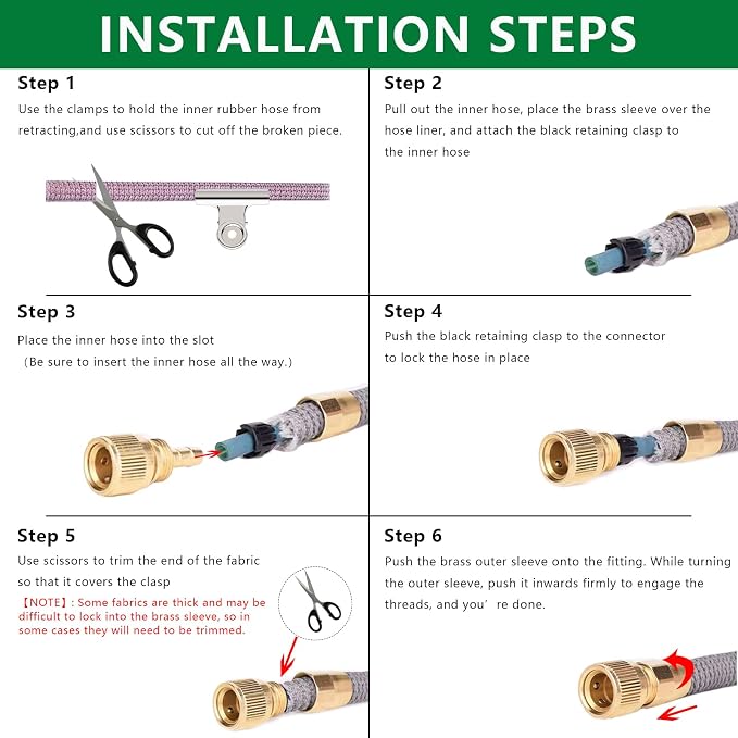 Expandable Hose Repair Kit, Solid Brass Hose End Repair Part for 3/4" GHT Quick Connector, Replacement Fitting for Flexible or Retractable Garden Water Hose, Quick Connector Not Included, 1 Pack