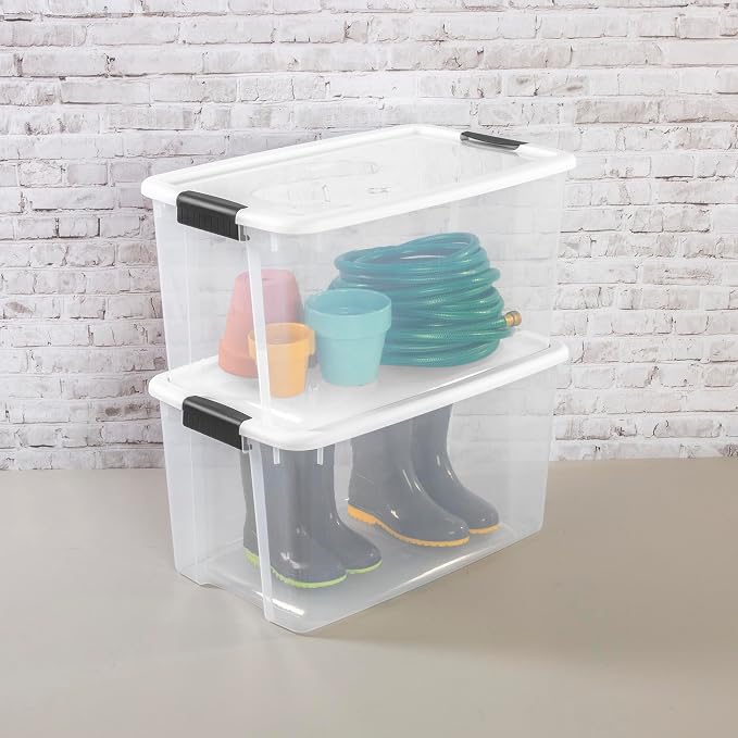 Sterilite Ultra Latch Box with Lids for Home and Office, 70 Quart, 12-Pack | Heavy-Duty and Stackable Plastic Containers with Latches for Closet, Cabinet, Bedroom, Bathroom and Dorm Room Organization