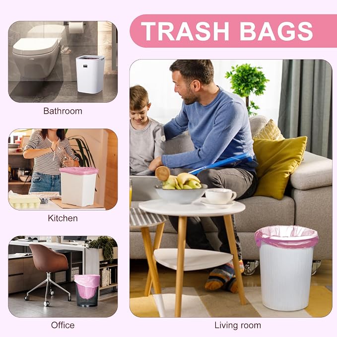 Strengthened 2.6 Gallon Small Trash Bags, 5 Rolls 100 Count, Pink | Strong Disposable Trash Bin Liners Fit 10 Liter Waste Cans. Garbage Bags for Kitchen Office Home Bedroom Garden Waste Bin