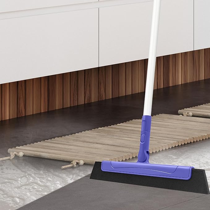 Floor Squeegee Broom, 13" EVA Foam Blade with 48" Aluminum Long Handle | 180° Swivel Floor Squeegee for Floor Home Kitchen Shower Glass RV Bathroom Tile Pet Hair Water Foam Tight-Spaces Cleaning