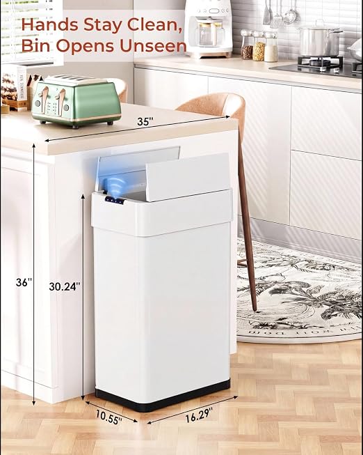 TLSUNNY 18.5 Gallon Automatic Trash Can, Motion Sensor Garbage bin | Stainless Steel Smart Trash Can W/ Butterfly Lid, Bag Retainer Ring for Living Room, Kitchen, Office (White, 70L)