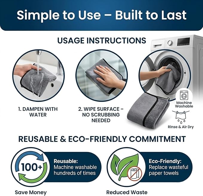 Jeaver Window Cleaning Cloth XXL,Microfiber-Reusable,1Pcs | XXL 24x16" microfiber cloth cleans with water only, streak-free on glass, tile, shower. Reusable, no chemicals.