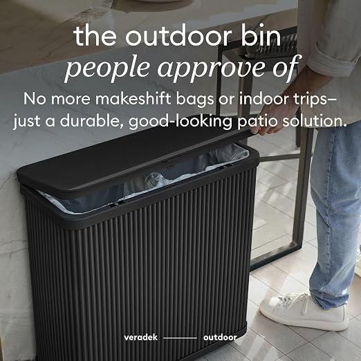 Veradek Tambour Waste Bin - Outdoor Trash Can with Dual Bag System | Durable Plastic Waste Bin With Optional Dual Bag System. Holds Up to 30 Gallons for Patio, Pool, BBQs & Parties