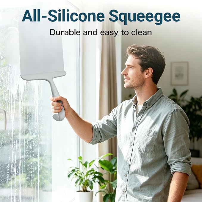 SetSail Shower Squeegee for Glass Doors,One-piece All Silicone Squeegee | Streak-Free Bathroom Squeegee for Shower Glass Window Mirror Tile Wall, Built-in Hook, Ergonomic Grip, Grey(9.5-inch)