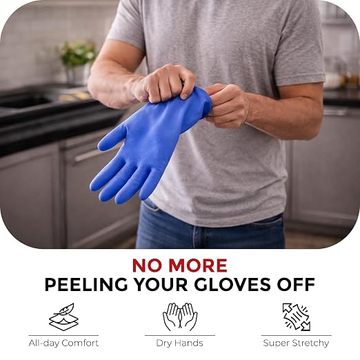 LADWA 4 Pairs Non-Slip Household Cleaning Reusable Dishwashing Gloves for Kitchen Washing Dishes Bathroom Gardening & Home Tasks Flexible Long-lasting & Waterproof Gloves Perfect for Woman Men (Multi)