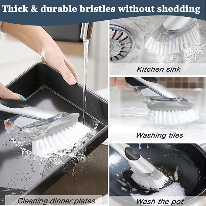 Brush Refills for OXO Dish Brush | 4 Pack Dish Brush Cleaning Soap Dispensing Head Replacement for Scrubber(Grey)