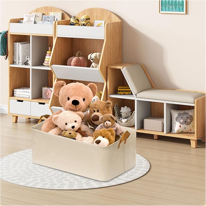SNWDN 4 Pack Closet Cloth Storage Bins with Handles( Beige 16.5''L x 11.8''W x 9.8''H)