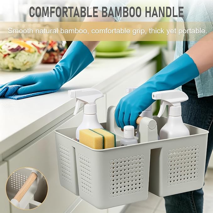 Portable Shower Caddy Basket Plastic Caddy Organizer with Handle Grey | Sturdy Drainage Large Capacity Cleaning Supplies Caddy Tool Storage for Bathroom Kitchen Bedroom College Dorm Essentials