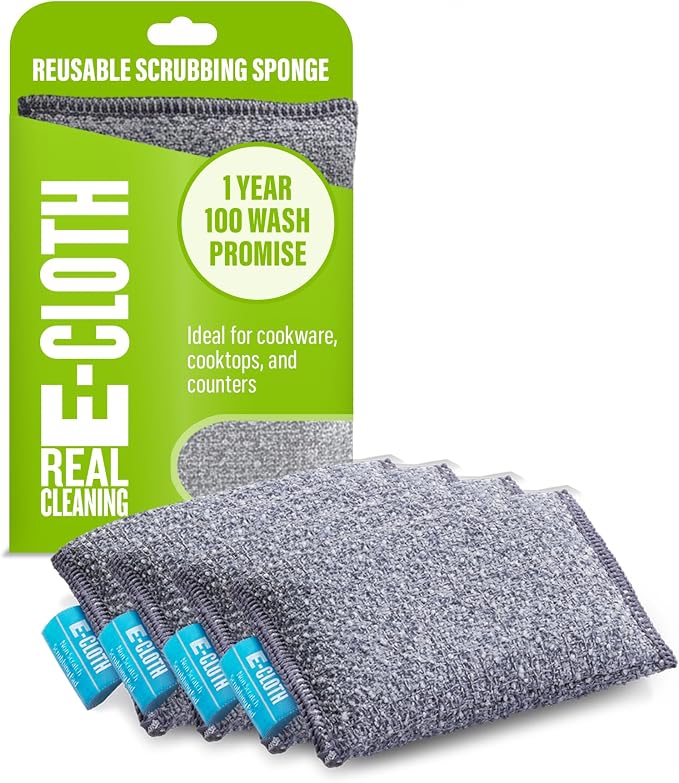 E-Cloth Non-Scratch Scrubbing Pads, Reusable Sink & Dish Sponges - 4 Pack | Reusable Kitchen Sponge for Cast Iron Dishes & Sink, Non Scratch, Multi Purpose Scrubber for Cleaning, Machine Washable