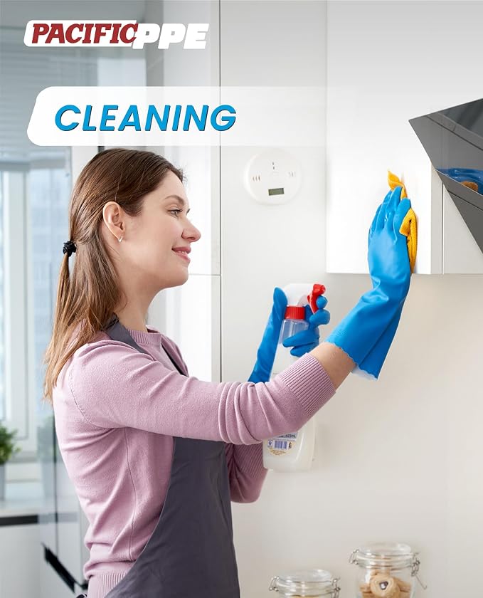 2 Pairs Dishwashing Gloves, Cotton Flocked Liner, Blue, Medium | Waterproof dishwashing gloves with non-slip grip, Latex-Free, flexible fit for kitchen, bathroom, laundry & cleaning