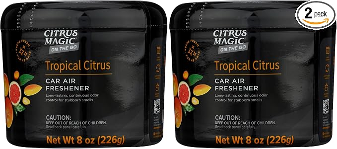 Citrus Magic On The Go Odor Absorbing Solid Air Freshener for Auto, Tropical Citrus, 8-Ounce (Pack of 2)