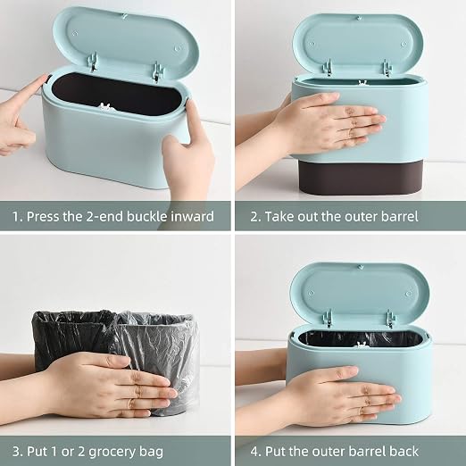 SUBEKYU Mini Trash Can with Lid,Small Desktop Trash Can,Light Green 0.5 Gal | Countertop Mini Garbage Cans,Small Garbage Can for Office Kitchen Coffee Table, Tiny Wastebasket for Desktop