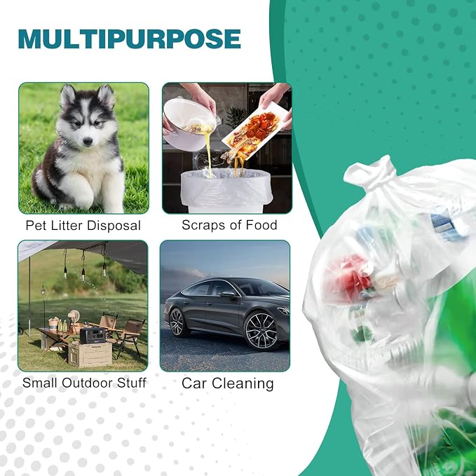 Medium 8 Gallon Trash Bags Unscented, 0.94 Mil, Clear, 120 Count | 30 Liter Garbage Bag, Plastic Waste Basket Can Liners, Thick, Leakproof, Tear Resistant, for Bathroom Office Kitchen Bulk