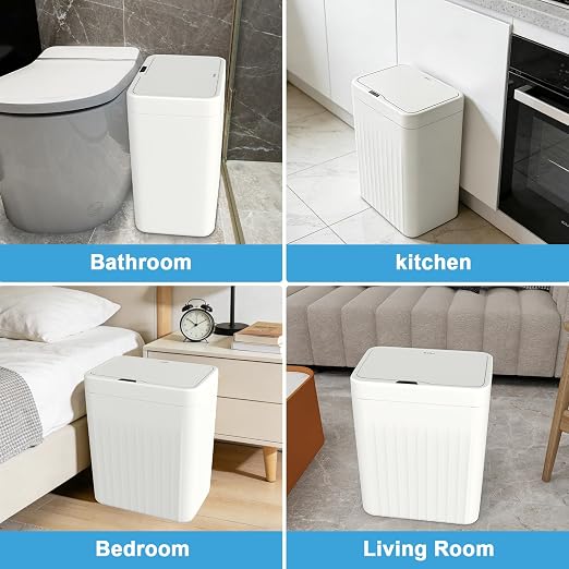 Naisu 4 Gal Bathroom Trash Can with Lid,Automatic Garbage Can with Touchless and Sealed Design,Slim Motion Sensor Waterproof Plastic Trash Bin Suitable for Bedrooms,Bathrooms,Kitchens(2 Pack, White)