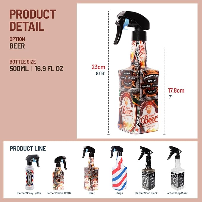 STUDIO LIMITED Barber Spray Bottle Barber Stylist Fine Mist Sprayer Refillable Hair Spray Bottles Mist (Beer 500ml/16.9oz)
