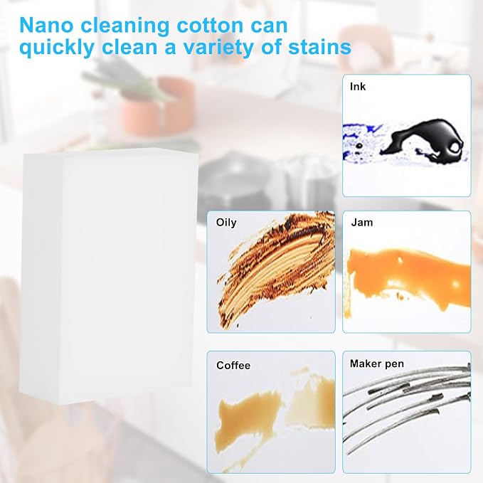 100 Pack Magic Sponge Eraser,Multi-Functional Household Cleaning Kitchen Dish Sponge for Furniture,Extra Thick and Long Lasting Melamine Cleaning Sponges for Bathroom,Bathtub, Wall Cleaner (100)
