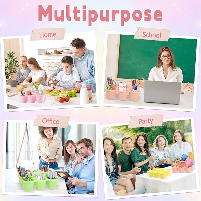 6 Pack Classroom Caddy Organizer with Handle, 6 Compartments, Pastel | Stackable Plastic Table Caddies, 12x9x3.5 In, caddy Organizer for School Supplies, Crayons, Pencils, Crafts and Drink Cups