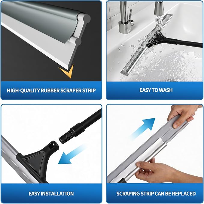 Rubber Floor Heavy Duty Squeegee Mopping Wiper Cleaning Set Long Handle | V-shaped blade design, Extended Telescoping Handle For Homes, Garages, Concrete Floors, Patios, and Window Cleaning.