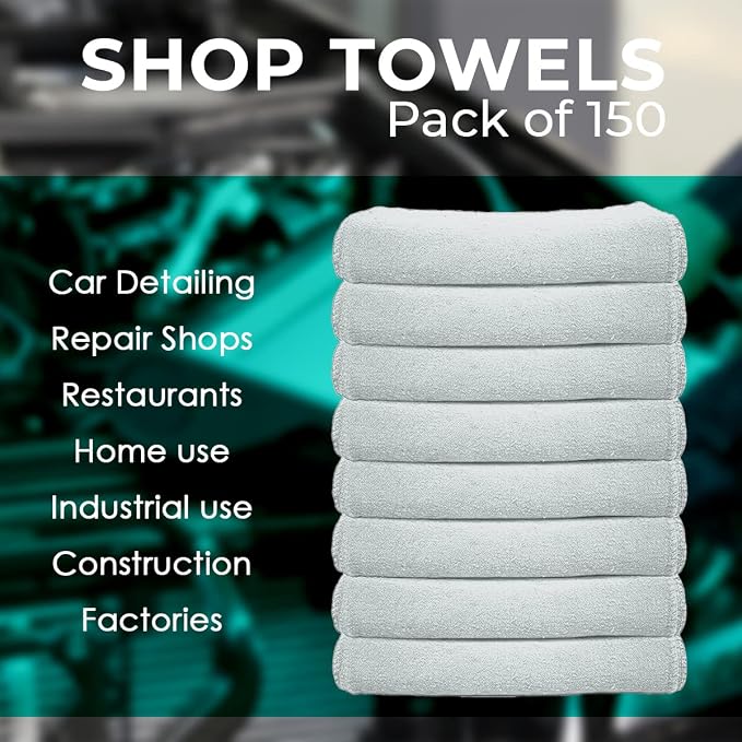 Avalon Towels Cotton Shop Rags – (Pack of 300) Size 12x14 Inches Cleaning Rags – Absorbent Shop Towels and Multipurpose Cleaning Towels for Automobiles, Industries, Garage and Homes (Grey)
