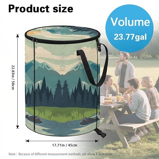Landscape Bear Outdoor Trash Cans for Patio Collapsible Garbage Can 23 Gallon for Camping Water Resistant Storage Bin for Clothes Bedroom Trash Can Decorative
