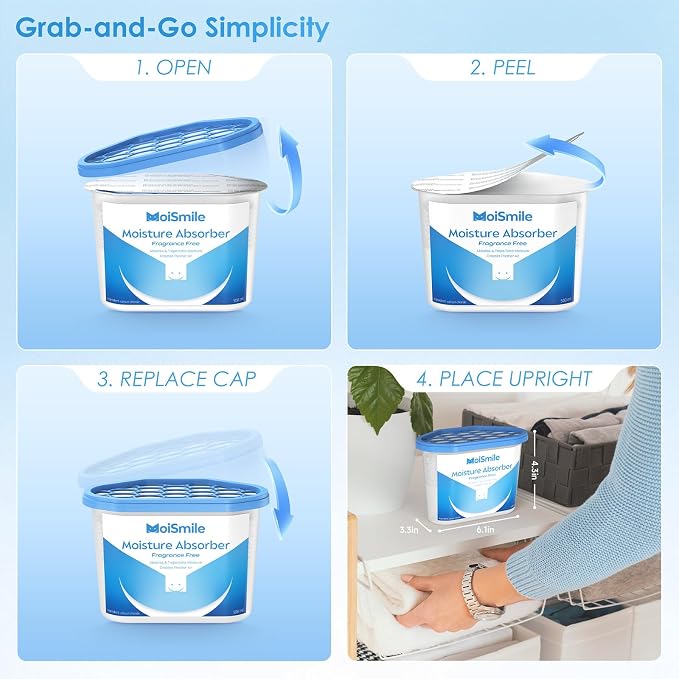 Moisture Absorbers, Fragrance Free Humidity Absorber, 3 Pack, 10.5 oz Boxes | Long-lasting non-electric dehumidifier for closets, bathrooms, basements, cars and RVs; no added fragrance.