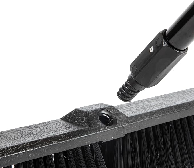 Restaurantware-Clean Tek Professional 17.13 Inch Push Broom, 1 Heavy-Duty Broom With 59” Handle - Fine Bristles, 2 Handle Attachment, Wooden, Commercial Use, For Deck, Garage, Yard, Patio