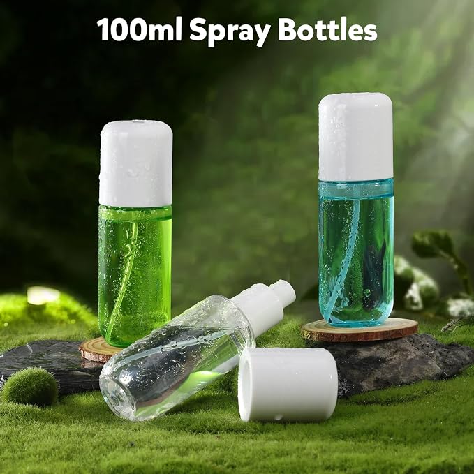 Bynccea Small Spray Bottle Travel Size 3.4oz/100ml Plastic Mini Bottle Set - Fine Mist Mini Empty Spray Bottles - Refillable Spray Bottles for Cleaning Solutions, Perfume, Liquid Cosmetics