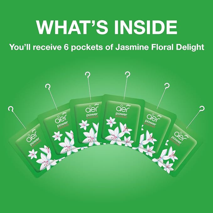 AER Power Pocket Jasmine Floral Delight Solid Gel Air Freshener for the Entire Home with Long Lasting Scent, Pack of 6