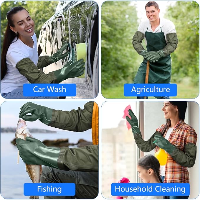 AUAUY 27" PVC Chemical Resistant Gloves, Long Rubber Gloves | Heavy Duty, Waterproof Reusable Long Sleeve Glove for Cleaning Suitable for Chemical, Acid, Alkali and Oil Work