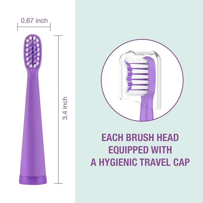Vekkia Princess Electric Toothbrush Replacement Heads Purple (4 Pack) | 7X More Plaque Removal/End-Rounded 3D Curved Soft Bristles/Comfortable & Efficient Clean Teeth/Perfect for Kid Small Mouth,