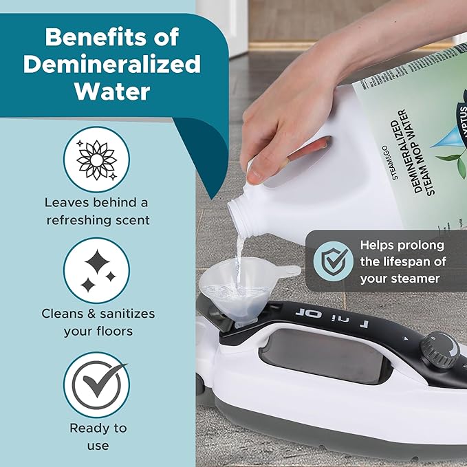 Steam & Go Demineralized Water for Steam Mop – Eucalyptus Mint Scent, 128 oz (Pack of 2) | Scented Floor Cleaner Solution, Ready-to-Use, Compatible with Any Steam Cleaner