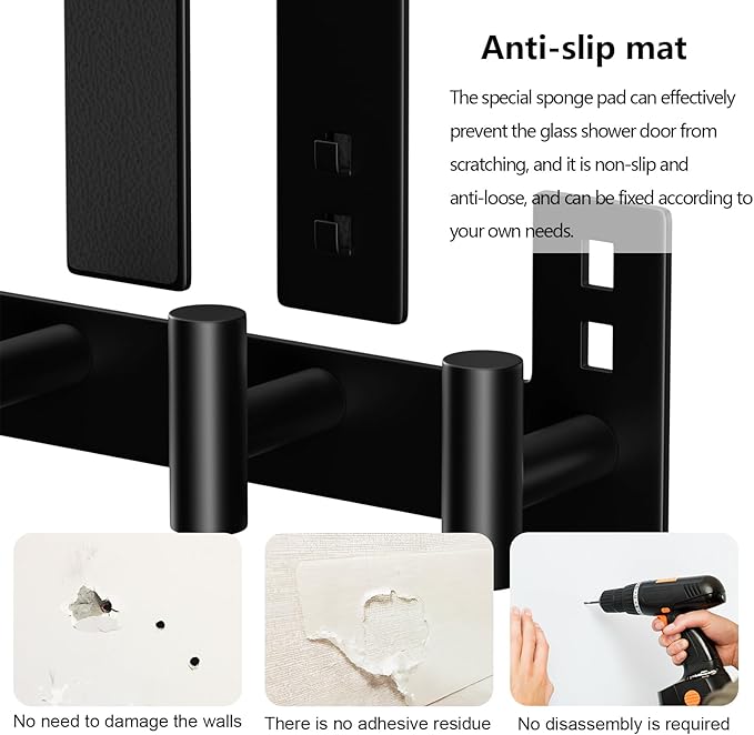 PMMASTO Door Hanger for 1-3/4 Inch Doors, Black- 3 Hooks, T Shape | Stainless Steel Door Hooks Organize Coats Towels Robes in Bathrooms Bedrooms Closets