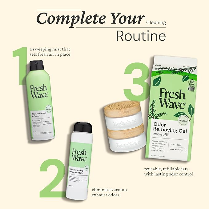 Fresh Wave Odor Removing Gel Eco-Refill, 63 oz. Original Scent | 2 Empty Refillable Glass Jars | 2 Room Set (Pack of 2)