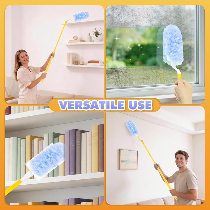 Duster Refills for Swiffer Duster, 60 Count with 2 Handles | 3 FT Extended Handle, 2 Sides 360°, 5X Microfiber, Heavy Duty Disposable Dusters for Cleaning Ceiling Fan, Blinds, Vent