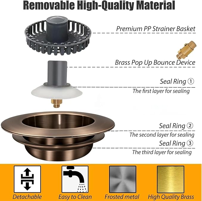 Anlige Kitchen Sink Drain Strainer, 3 in 1 Pop Up Kitchen Sink Stopper | with an Extra Basket Strainer, Universal for US Standard 3-1/2 Inch, Oil Rubbed Bronze