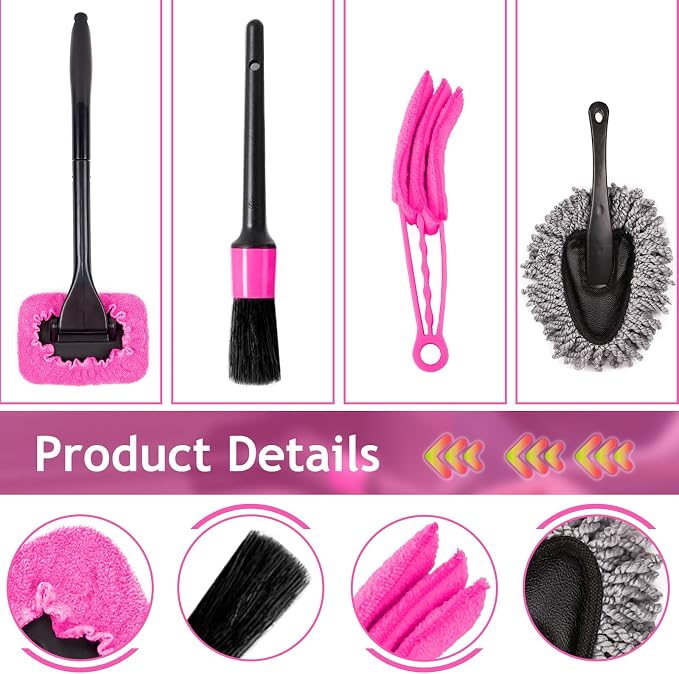 THINKWORK Car Detailing Kit Interior, Windshield Cleaner Tool, Dust Remover | 17PCS Car Cleaning Kit Inside, Car Detailing Brush Set for Windows, Dashboard & Air Vents, Car Cleaning Supplies for Gift