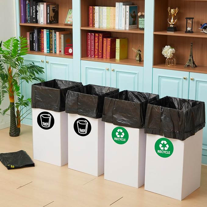4 Pack Disposable Trash Cans for Parties, 30 Gallon Extra Large Thick Recycled Corrugated Cardboard Trash Bin, Collapsible Garbage Cans with 8 Bags for Wedding, Birthday, Backyard Party Event