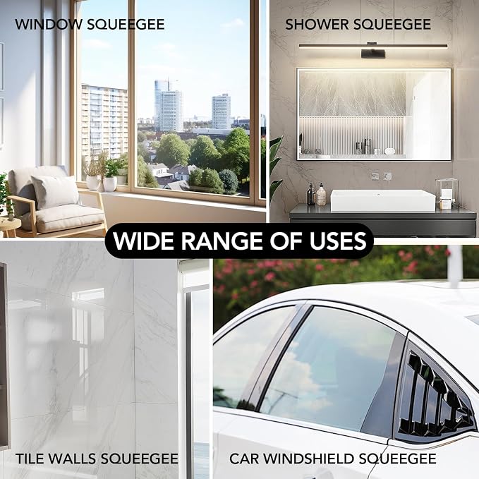 Shower Squeegee for Glass Doors with Long Handle, 15-51" Telescopic Shower Squeegee, Extendable Bathroom Squeegee for Shower Glass, Tile Walls, Mirrors & Windows, 13.7" Silicone Blade