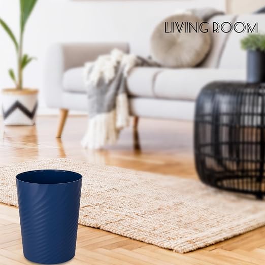 Plastic Small Bathroom Trash Can Wastebasket Garbage Can, Navy Blue, 2 Pack | Sturdy-Easy to Clean, Bathroom, Laundry Room, Kitchen, Office, Kids Room, Dorm, Bedroom, 1.8 Gallon