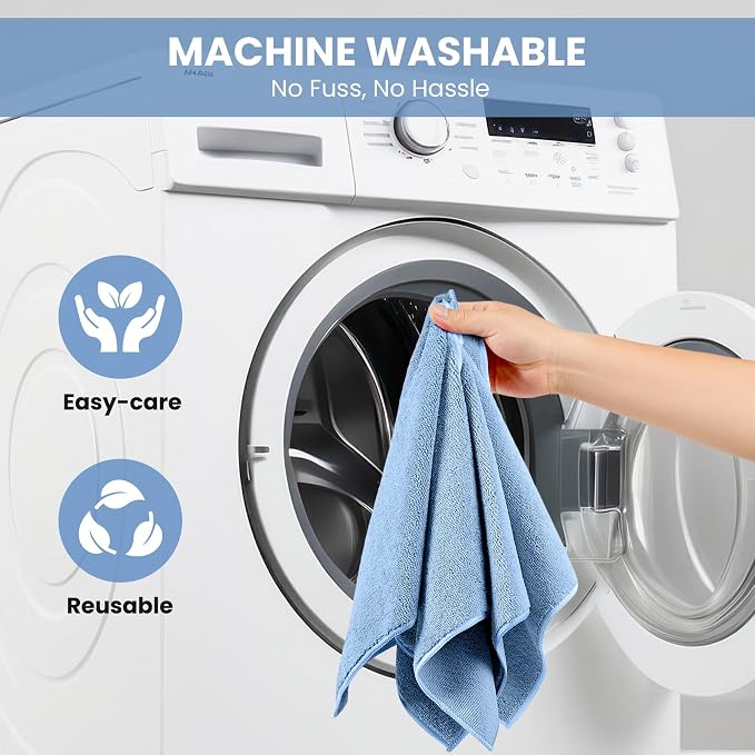 SIFANGKE Microfiber Cleaning Cloth, 12 Pack Blue Cleaning Rags for Housekeeping, Reusable Microfiber Towels for Car, Kitchen, Bathroom and Household Cleaning Supplies, 11.8"X11.8"