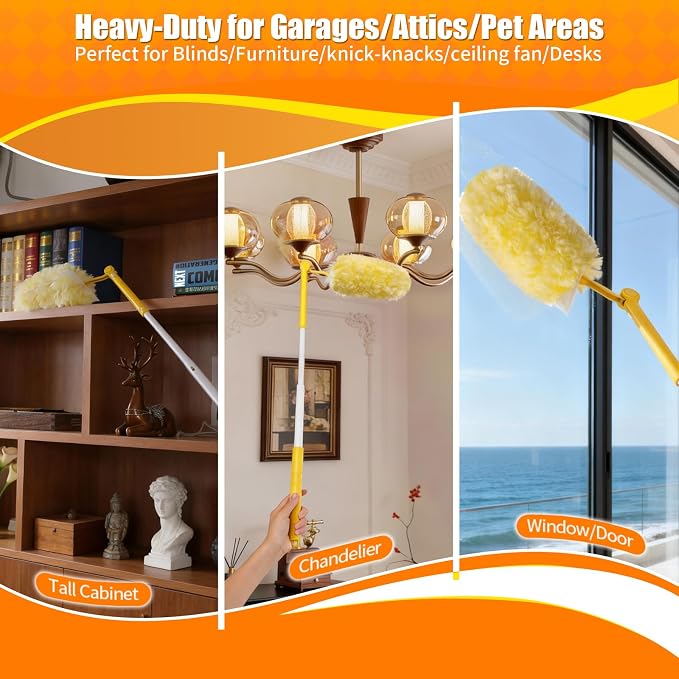 60 Count 360° Heavy Duty Duster Refills, Compatible with Swiffer Duster, Includes 1 Short Handle & 1 3 ft Extendable Handle, 4X Microfiber Cleaning Dusters, Disposable Unscented