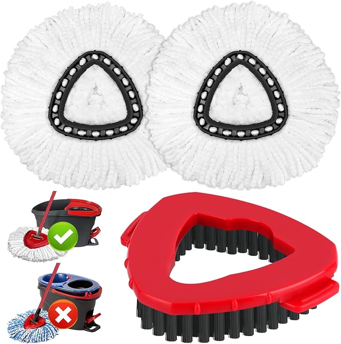 Mop Replacement Heads for O-Ceda Mop Replace Head EasyWrin Spin Mop Heads Replacements, Microfiber Spin Mops Refills, Easy Cleaning Mops Replacement (White 2+Red 1)