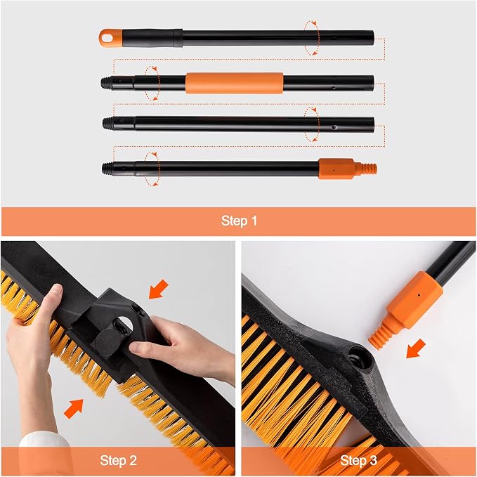 CLEANHOME 24”Push Broom Brush for Floor Cleaning 2 Set,Indoor&Outdoor Broom (Pack of 2)