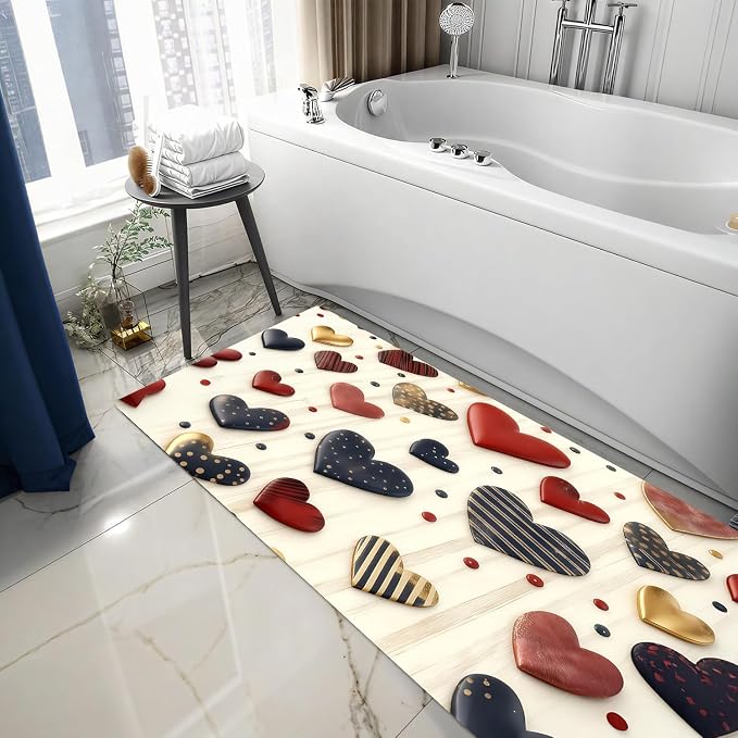 Valentine's Day Heart Laundry Room Rug Runner 20x47 Inch Waterproof Non-Slip Floor Mat - Washable Laundry Pad for Front Load Washer Dryer,Machine Washable Mudroom Kitchen Bathroom Decor,Mother's Day
