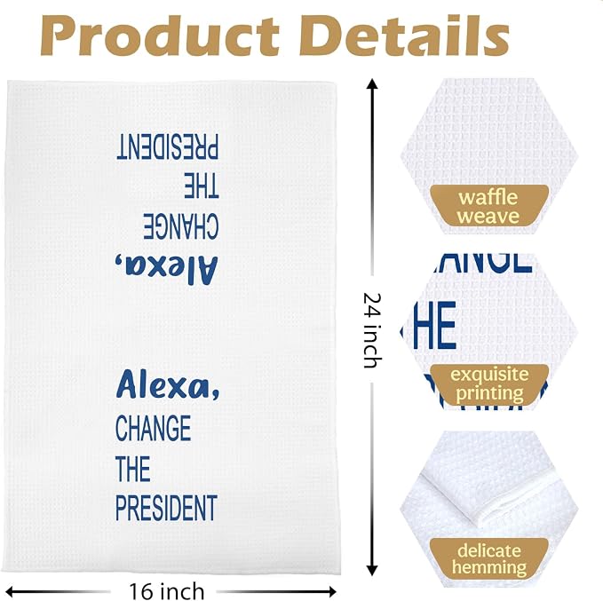 Funny Political Kitchen Towels - Funny Decorative Waffle Dish Towels, Change The President Hand Tea Towel, 16x24 Inches - Blue