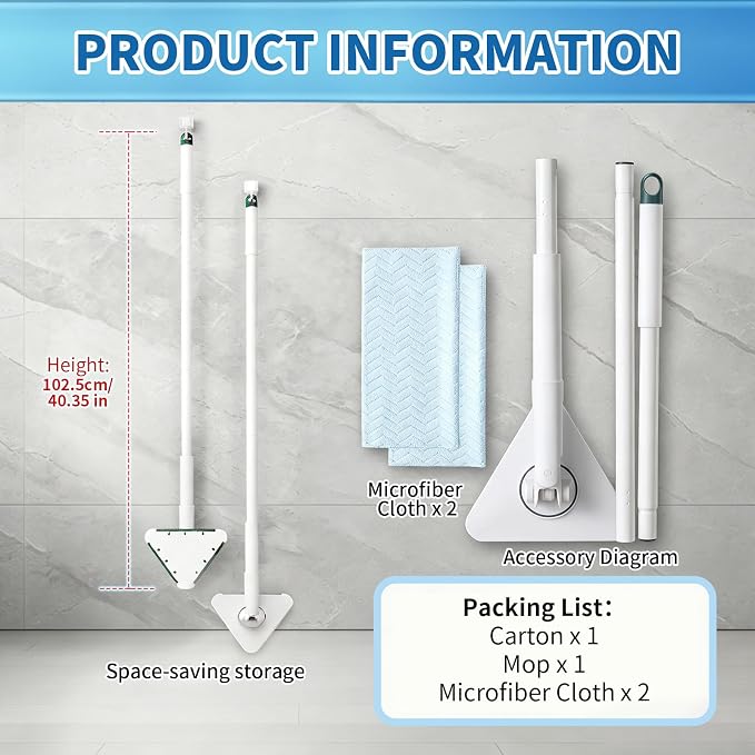 Small Mini Snap Grip Clamp Triangular Dust Mop, One-Click Cloth Change | Disposable Sweeper Mop Compatible with Swiffer Pads, Includes 2 Reusable Cloths for Hardwood, Tile & Small Space Cleaning